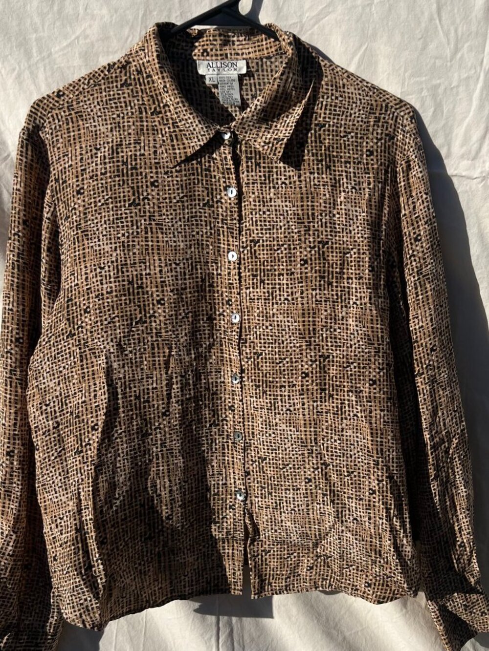 Allison Taylor Womens Silk Long Sleeve Button Down Dress Top Size XL.